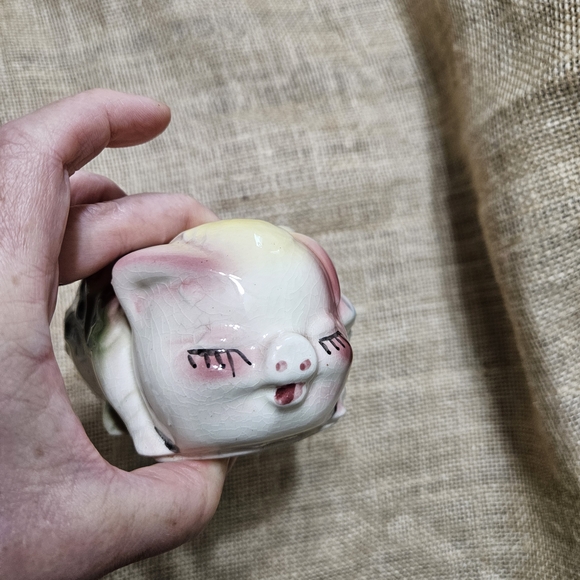 Floral Ceramic Pig Planter Old Vintage Shawnee or American Bisque Lucky Clover - Picture 7 of 14